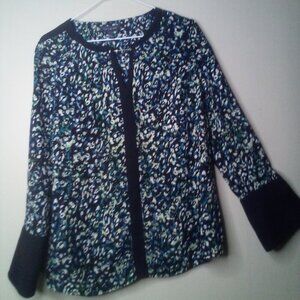 The Limited Blouse Shirt M Women Long Bell Sleeve Pattern Black Blue